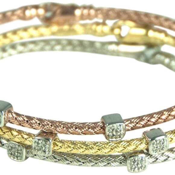 3 DIAMOND STATION BRAIDED BRACELET, ROSE GOLD, STERLING SILVER (.925) BASE - Picture 3 of 12